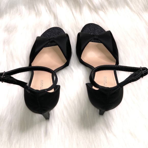 Max Studio Evening Satin Bow Matte Glitter Sandals - Picture 7 of 8